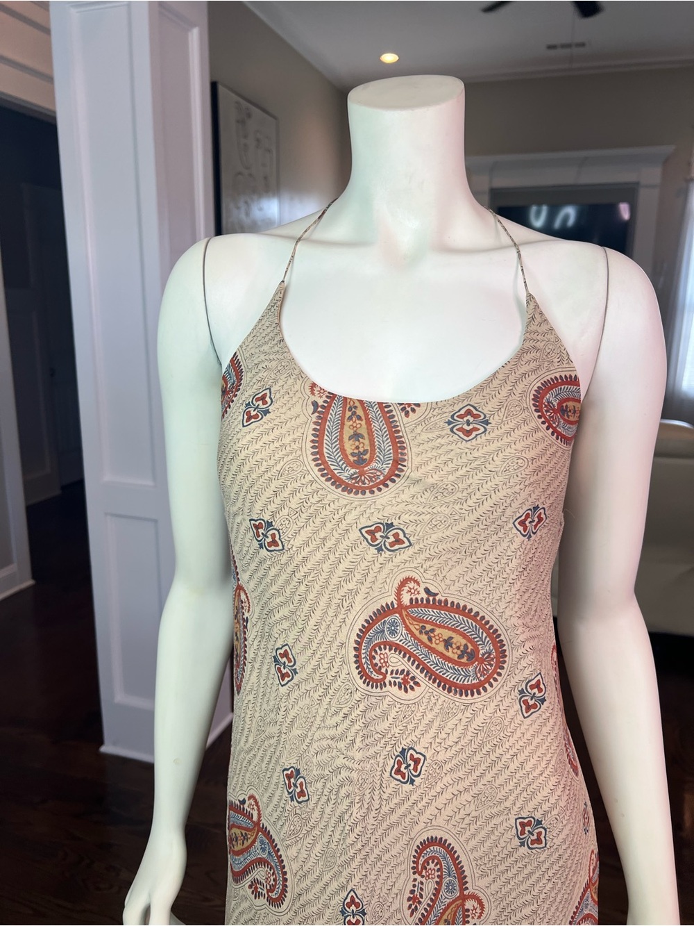 Lauren Ralph Lauren Beige Paisley Slip Midi Dress with Rust Accents - Picture 8 of 16